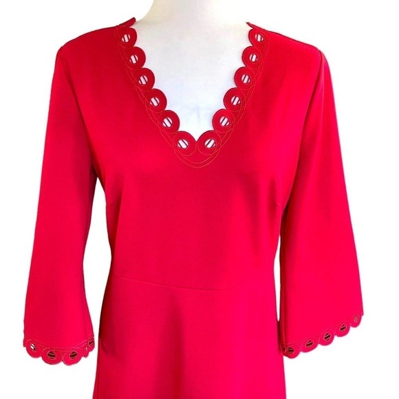 Chico’s Ponte Openwork Trim Dress Red Size 0 Small 4 A-line Cocktail Party - Picture 6 of 16